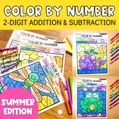 Summer themed second grade 2-digit addition and subtraction color by numbers