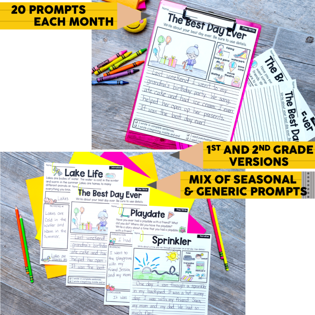 1st and 2nd Grade August Writing Prompts | Print and Digital - Lucky ...