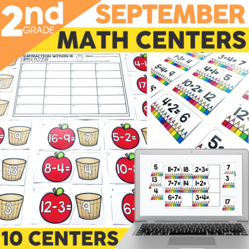 Ten September themed 2nd grade math centers