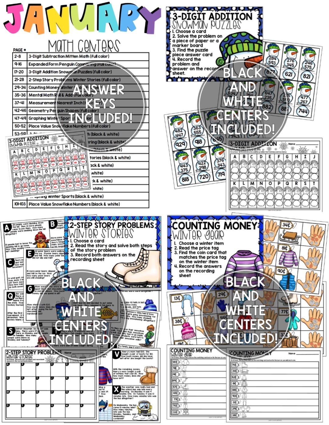 January Math Centers for 2nd Grade - Lucky Little Learners