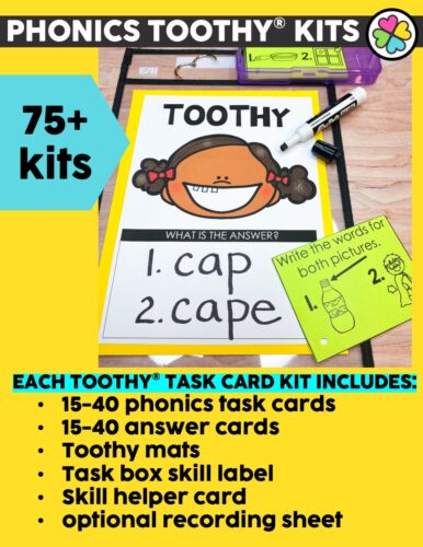 An example of a phonics Toothy task card kit