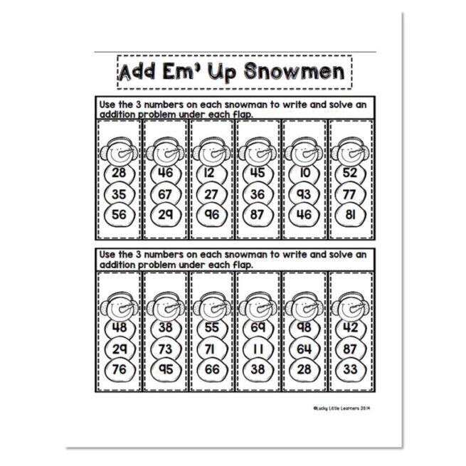 2nd Grade Math Notebook - Addition with Regrouping - Add 'Em Up Snowmen ...