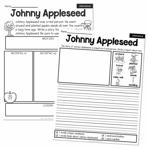 1st Grade September Writing Pages - Informational - Johnny Appleseed