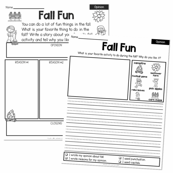 1st Grade September Writing Pages - Opinion - Fall Fun - Lucky Little ...
