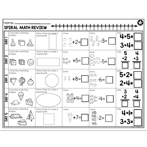 1st Grade Spiral Math - Week 13 - Below - Lucky Little Learners