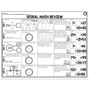 1st Grade Spiral Math - Week 23 - Above - Lucky Little Learners