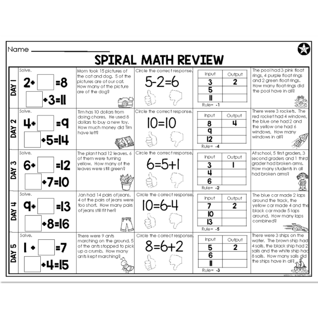 1st Grade Spiral Math - Week 27 - Below - Lucky Little Learners
