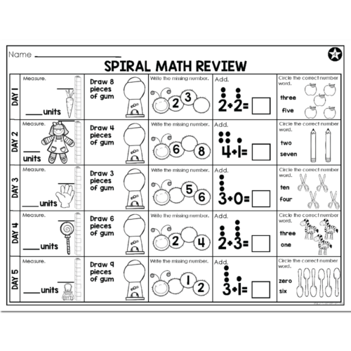 1st Grade Spiral Math - Week 4 - Below - Lucky Little Learners