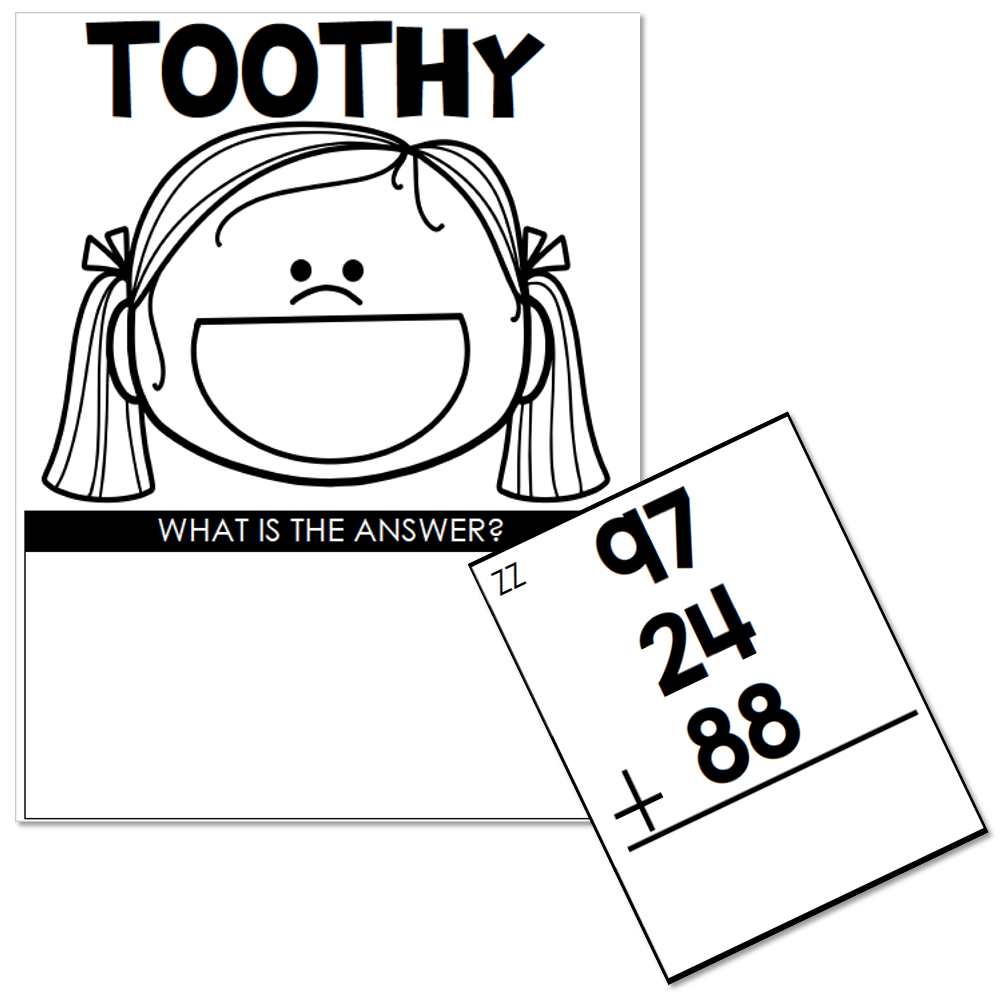 Toothy Math 1st 2nd Grade Adding 3 Numbers 2 digit Lucky