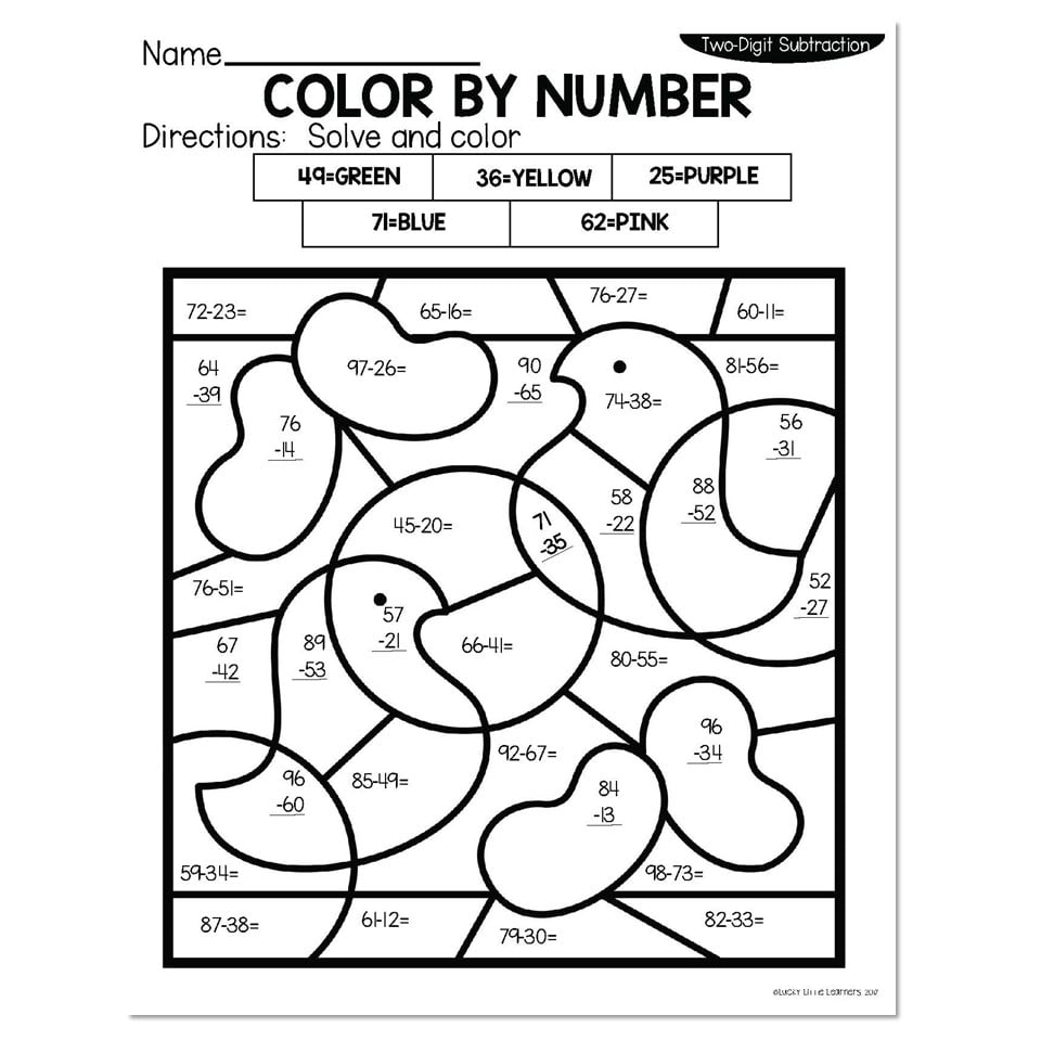 2-Digit Subtraction Spring Color by Number - Jellybeans & Chicks ...
