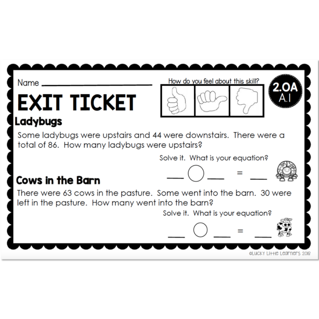 2nd Grade Exit Tickets - Operations & Algebraic Thinking - 2.OA A.1 - version 2