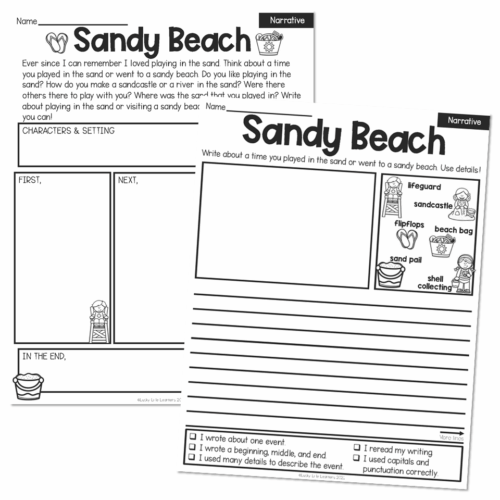 2nd Grade February Writing Pages - Narrative - Sandy Beach - Lucky ...