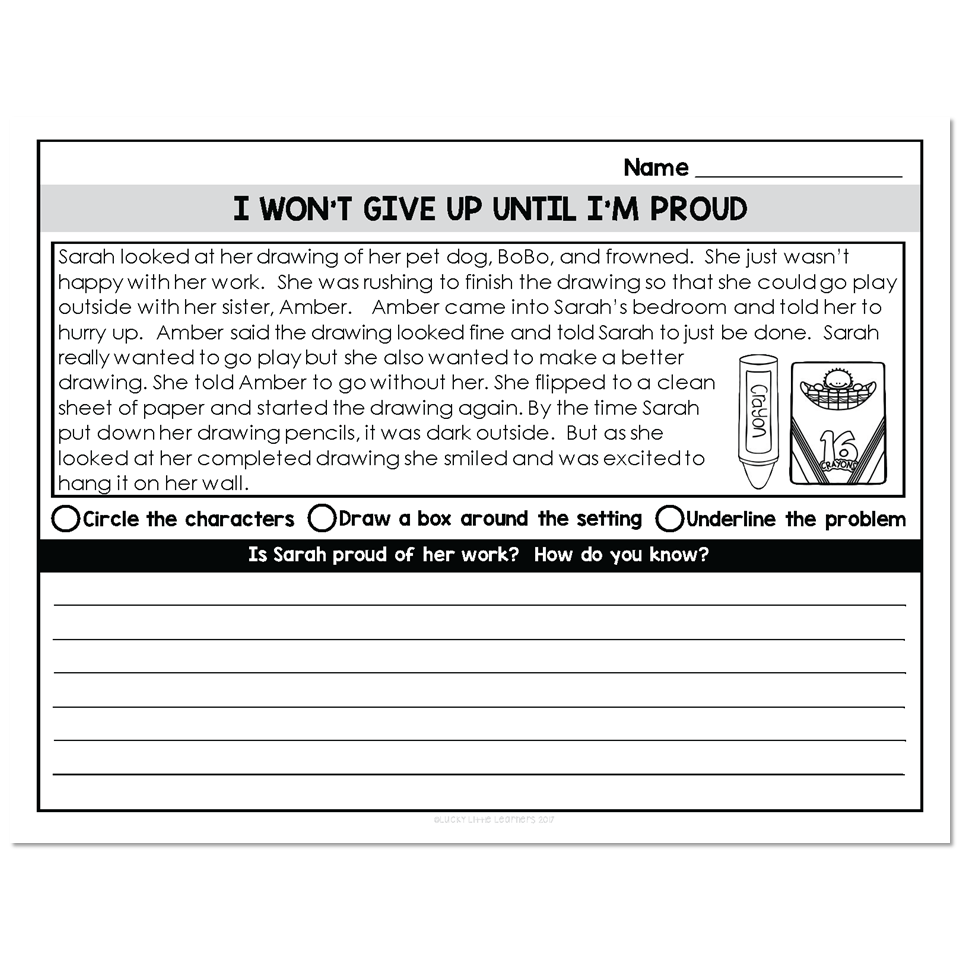 2nd Grade Growth Mindset Passage - I Won't Give Up Until I'm Proud ...