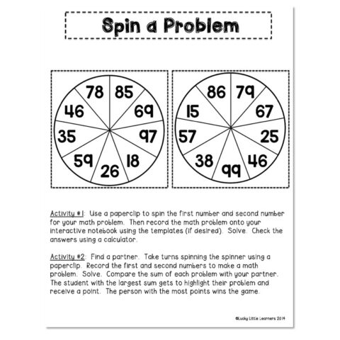 2nd Grade Math Notebook - Addition with Regrouping - Spin a Problem ...