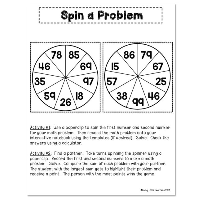 2nd Grade Math Notebook - Addition with Regrouping - Spin a Problem ...