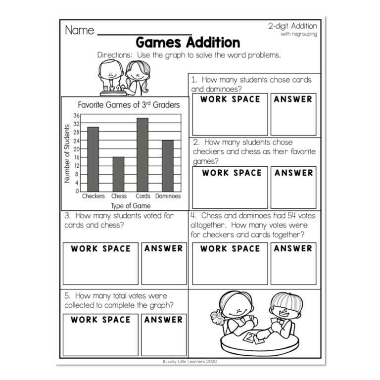 2nd Grade Math Worksheets - 2-Digit Addition With Regrouping - Games Addition - Lucky Little ...