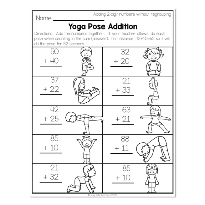 2nd Grade Math Worksheets - 2-Digit Addition Without Regrouping - Yoga ...