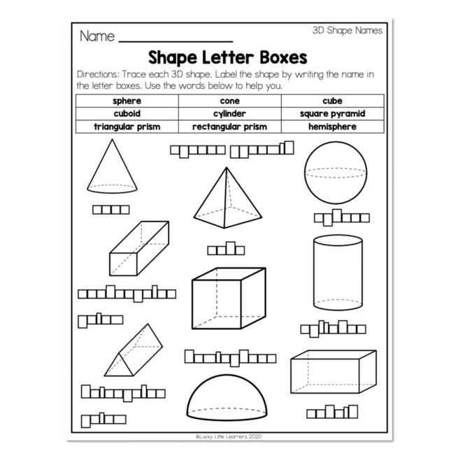 2nd Grade Math Worksheets - Geometry - 3D Shape Names - Shape Letter ...