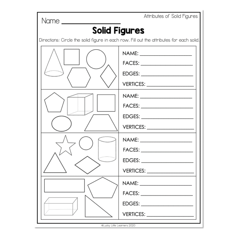 2nd Grade Math Worksheets - Geometry - Attributes of Solid Figures ...