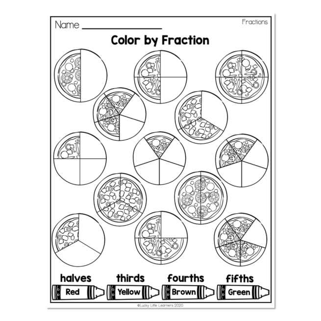 2nd Grade Math Worksheets - Geometry -Fractions - Color By Fractions ...