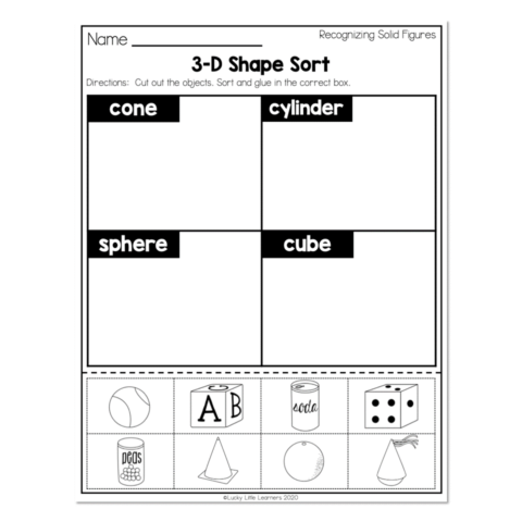 2nd Grade Math Worksheets - Geometry - Recognizing Solid Figures - 3D ...