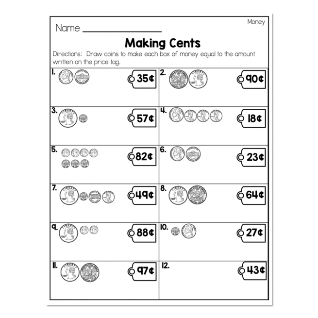 2nd Grade Math Worksheets - Money - Counting Coins - Making Cents