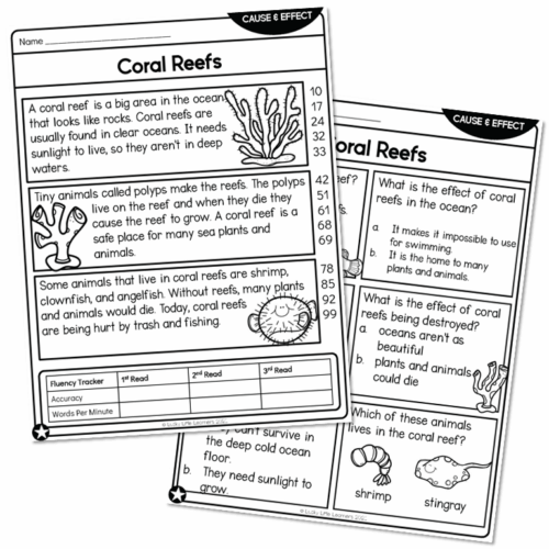 2nd Grade Nonfiction Cause and Effect Reading Passage - Coral Reefs ...