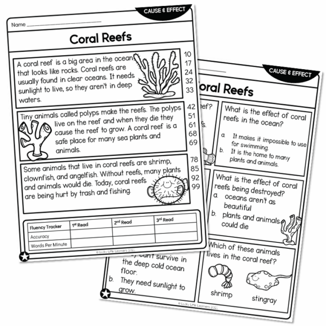 2nd Grade Nonfiction Cause and Effect Reading Passage - Coral Reefs ...