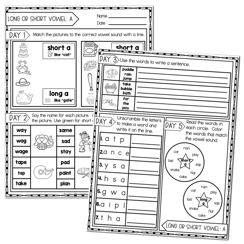 2nd Grade Phonics Worksheets - Long or Short Vowel A - Lucky Little ...