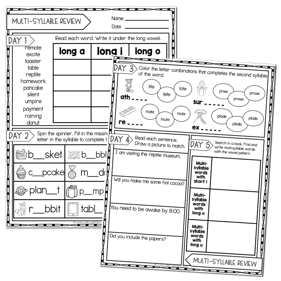 2nd Grade Phonics Worksheets Multi Syllable Review Lucky Little