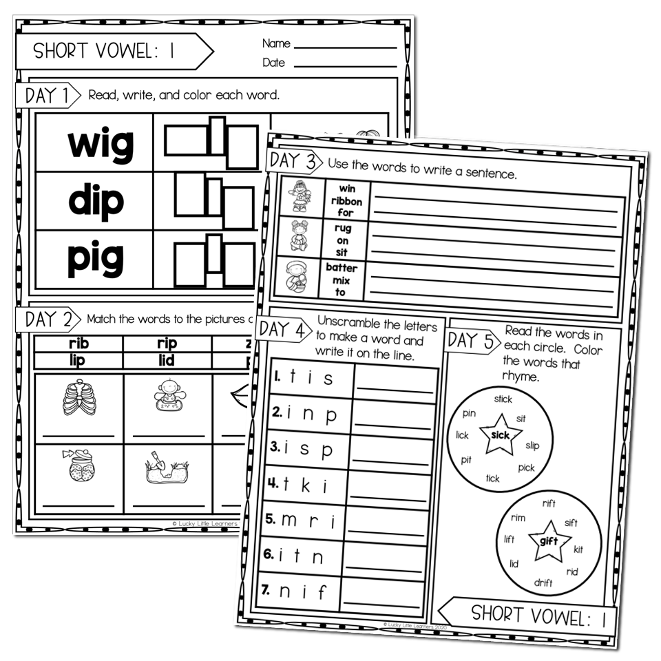 2nd Grade Phonics Worksheets Short Vowel I Lucky Little Learners