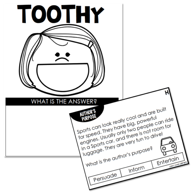 Toothy - Reading Comprehension - 2nd Grade - Authors Purpose - Lucky ...