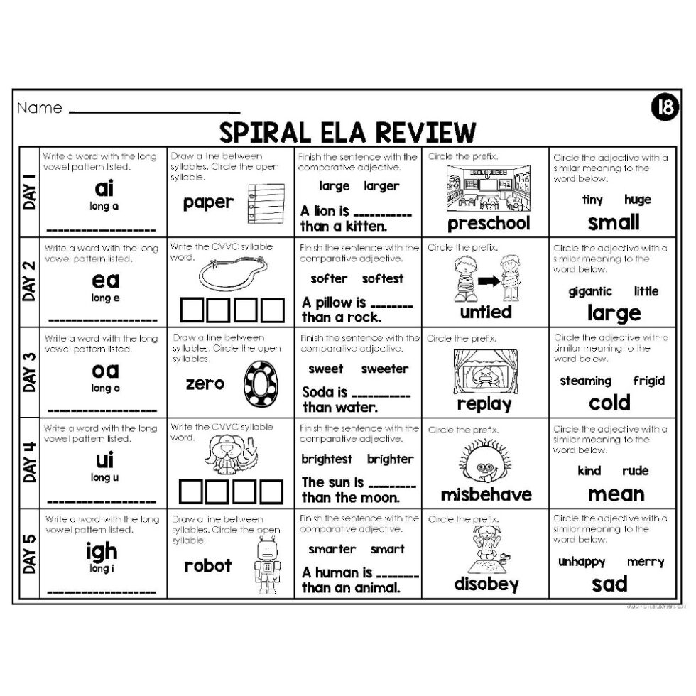 2nd Grade Spiral ELA - Week 18 - Lucky Little Learners