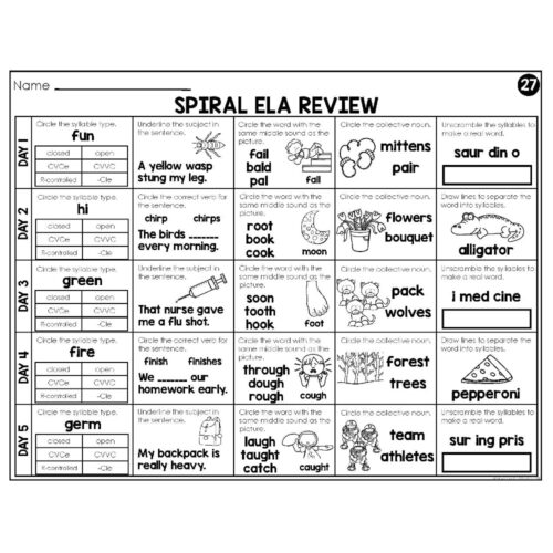 2nd Grade Spiral ELA - Week 27 - Lucky Little Learners