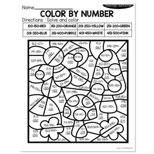 3-Digit Subtraction Spring Color by Number - Mushrooms & Butterfly ...
