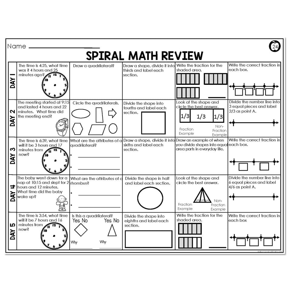 3rd Grade Spiral Math - Week 24 - Above - Lucky Little Learners