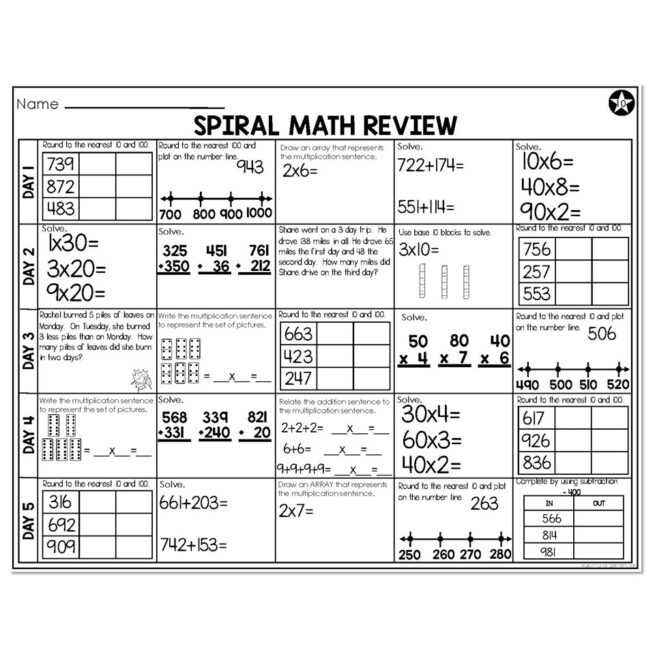 3rd Grade Spiral Math - Week 10 - Below - Lucky Little Learners