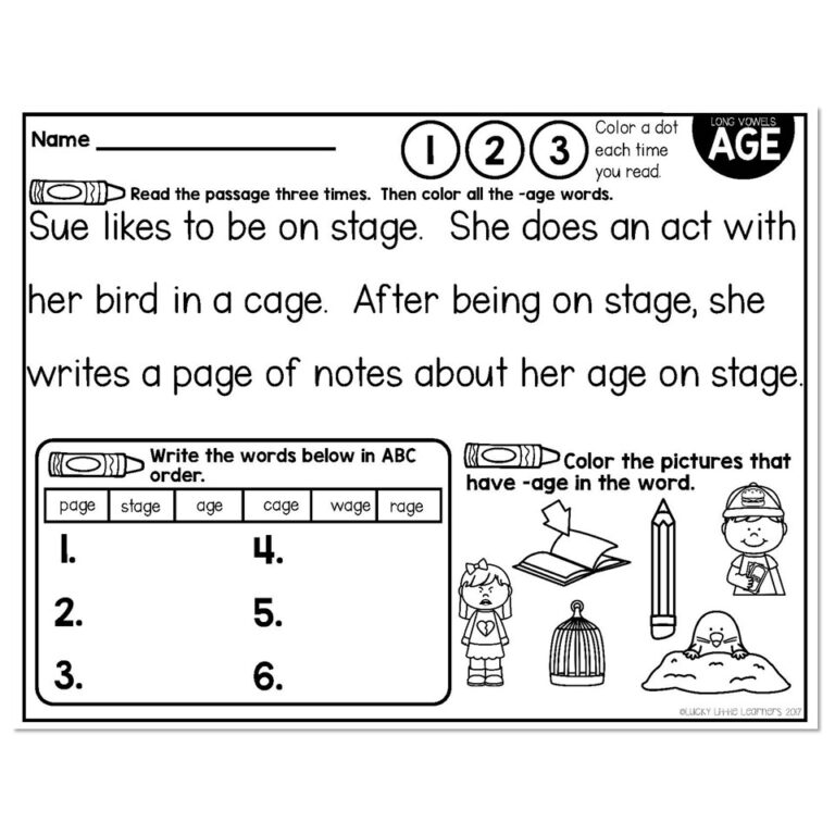 AGE - Long Vowel Phonics Mats 1st Grade - Lucky Little Learners
