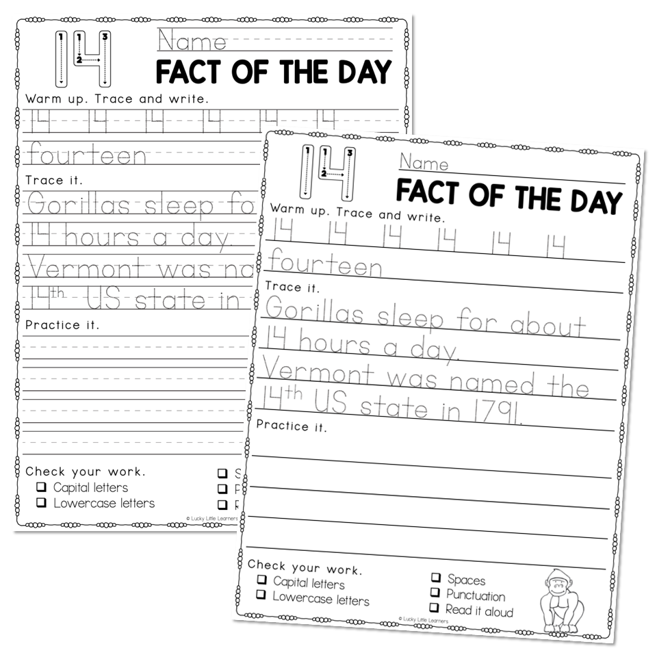 Fun Facts Handwriting Practice - 14 - Lucky Little Learners