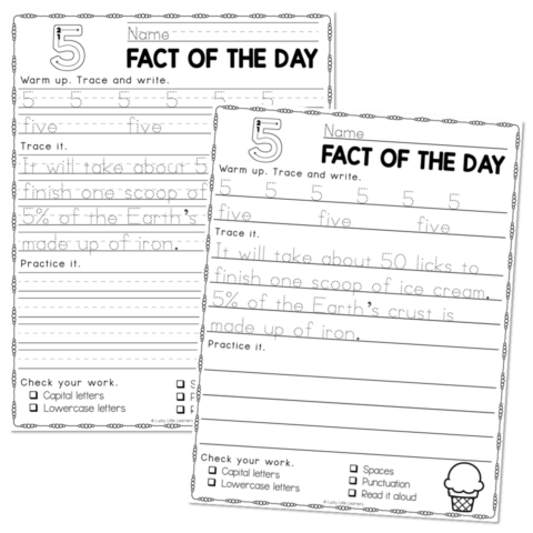 Fun Facts Handwriting Practice - 5 - Lucky Little Learners