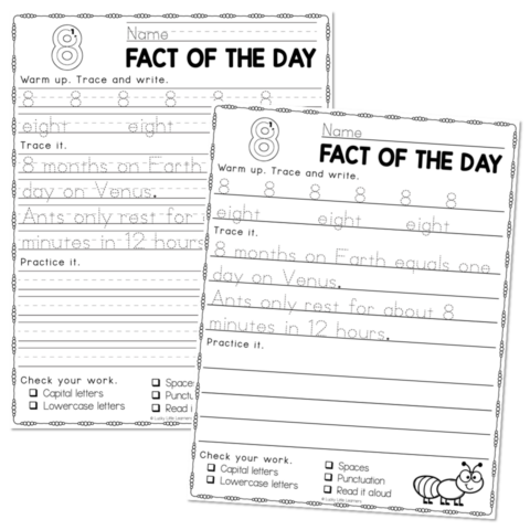 Fun Facts Handwriting Practice - 8 - Lucky Little Learners