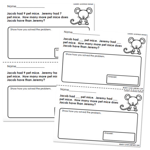 Numberless Word Problems - Comparing - Difference Unknown 2 - Lucky ...