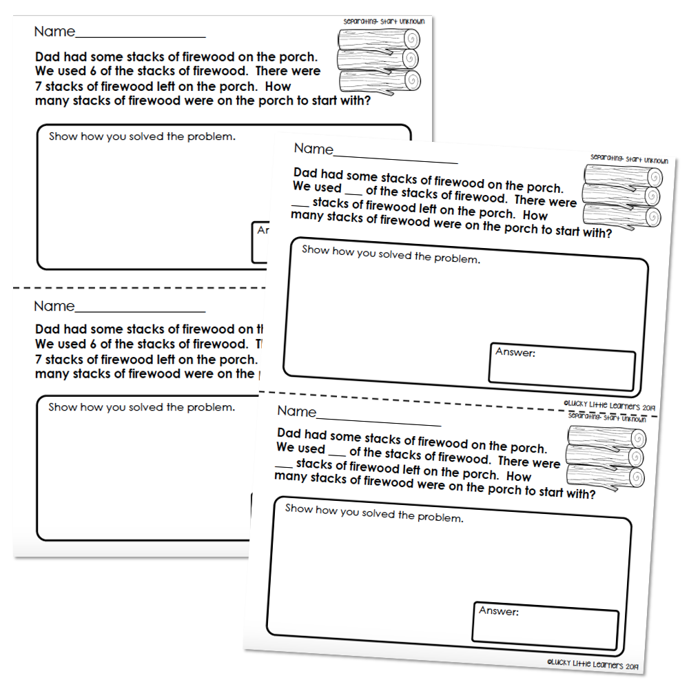 Numberless Word Problems - Separating - Start Unknown 5 - Lucky Little ...
