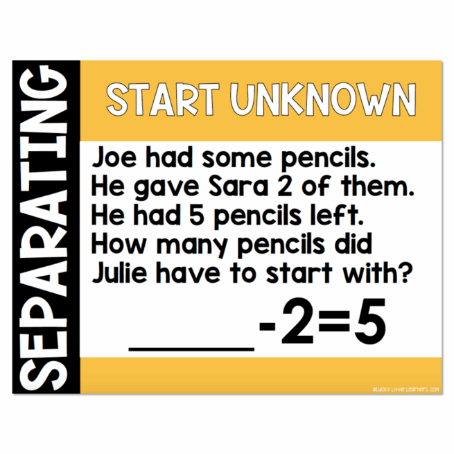 Numberless Word Problems Separating Start Unknown Poster Lucky Little Learners