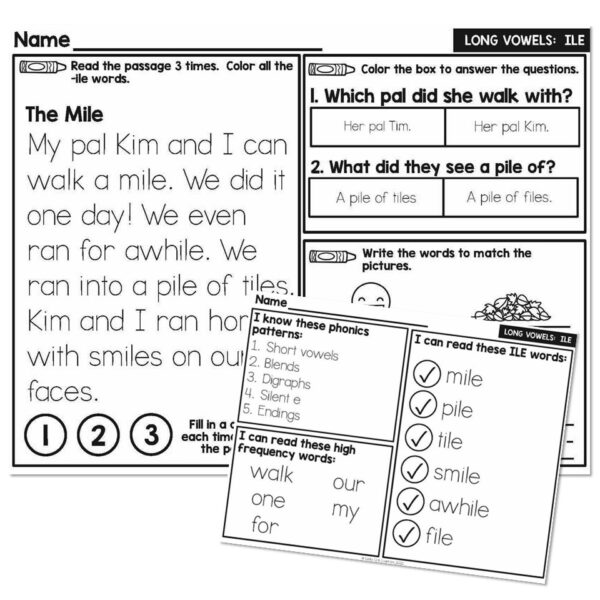 1st Grade Decodable Phonics Passage - Long Vowels - ILE - Lucky Little ...