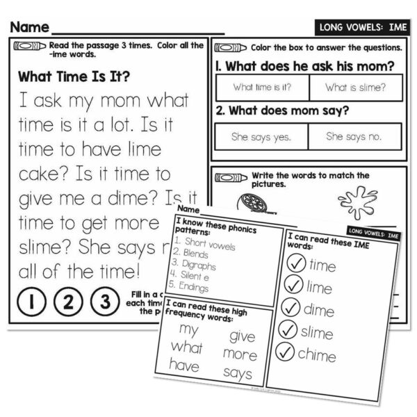 1st Grade Decodable Phonics Passage - Long Vowels - IME - Lucky Little ...
