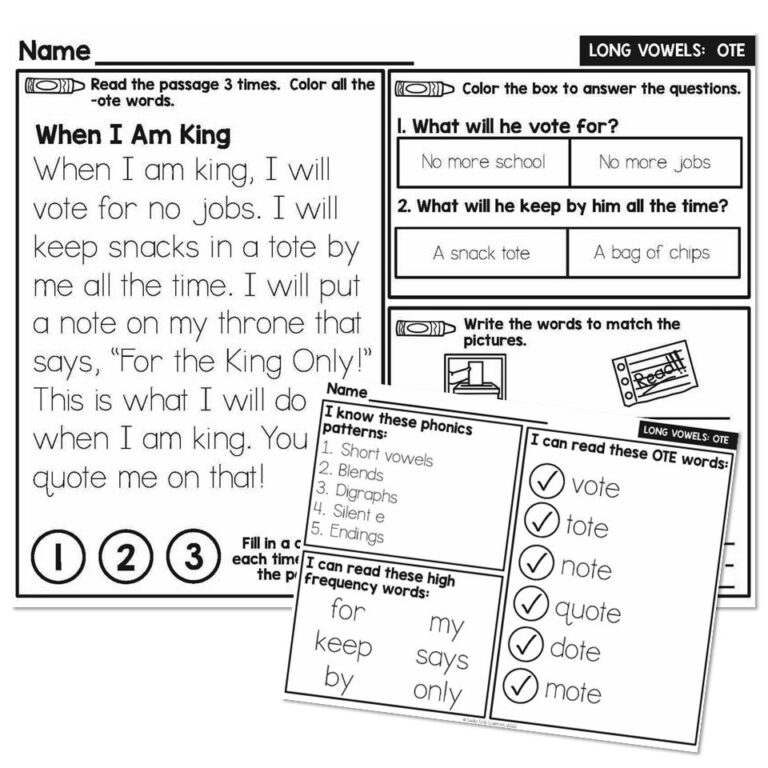 1st Grade Decodable Phonics Passage - Long Vowels - OTE - Lucky Little ...