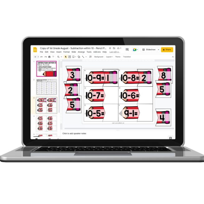 Digital - 1st Grade August Math Center - Subtraction within 10 - Lucky ...