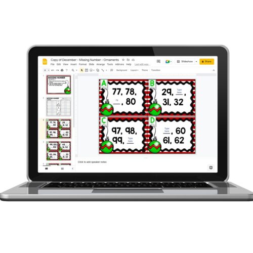 Digital - 1st Grade December Math Center - Missing Numbers - Lucky ...