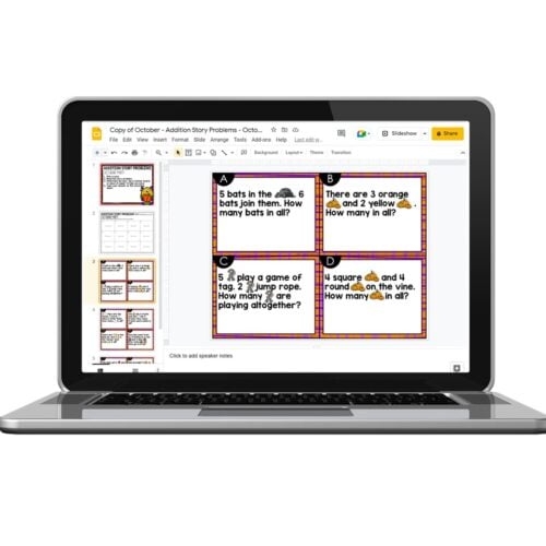 Digital - 1st Grade October Math Center - Addition Story Problems ...